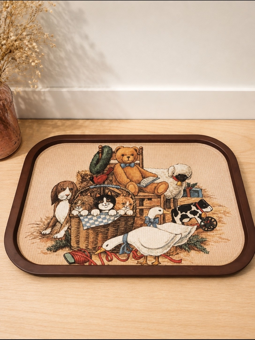 Vintage Goose Motif Metal Tray — Cottagecore Collectible